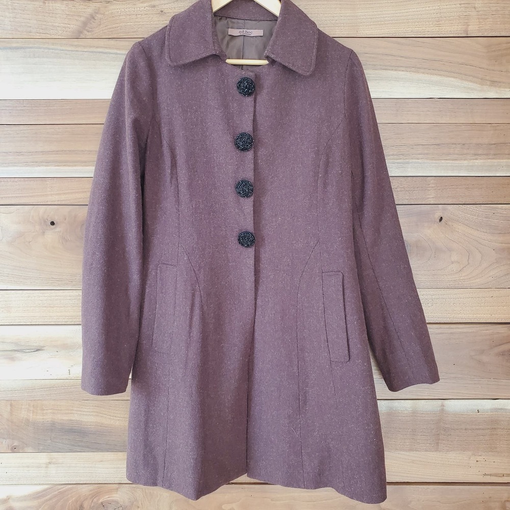 ad hoc Women's Beaded Snap Front Mid Length Jacket Sz Small Brown Classic Retro